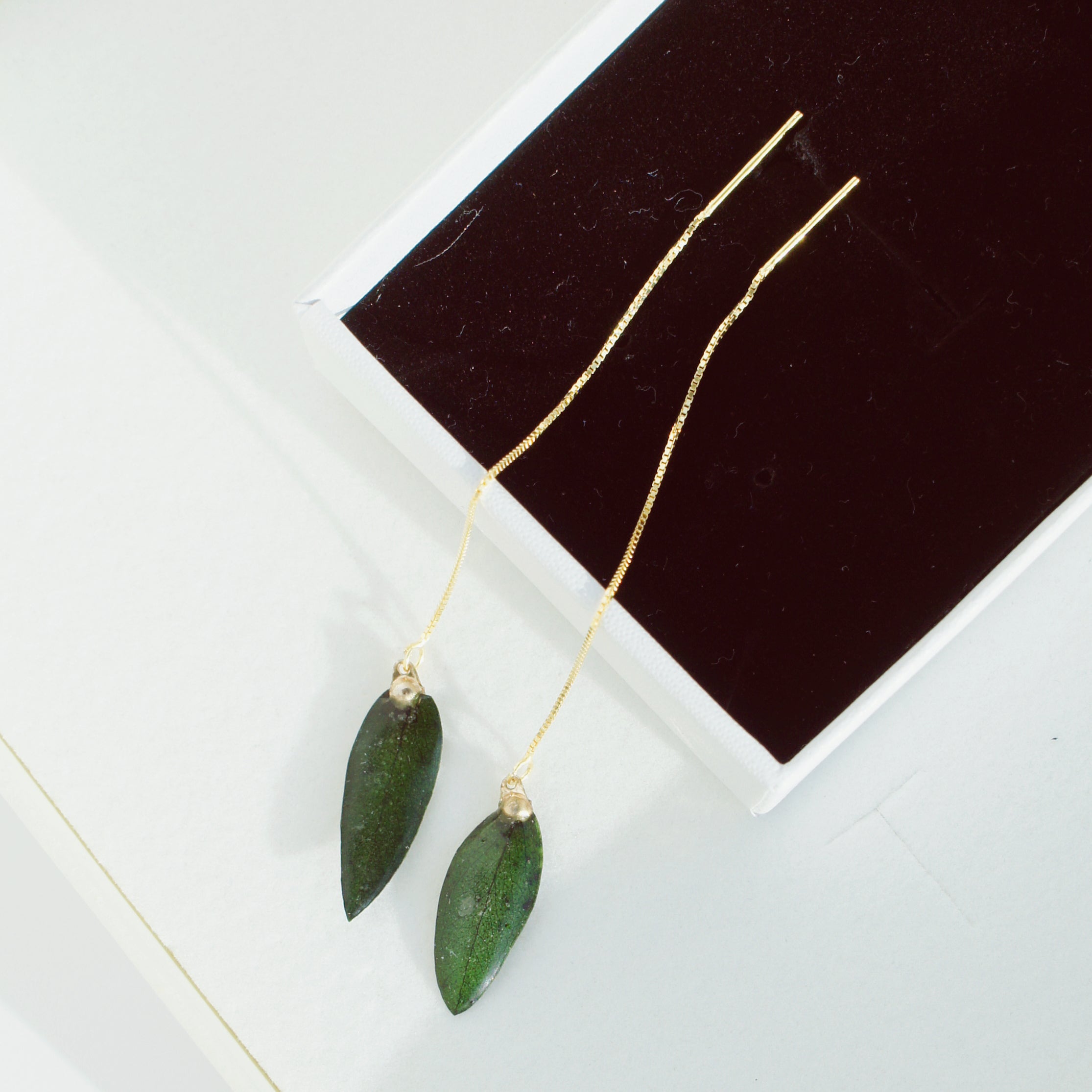 *REAL LEAVES* Be-leaf Leaf Drop 18k Gold Vermeil Threader Earrings