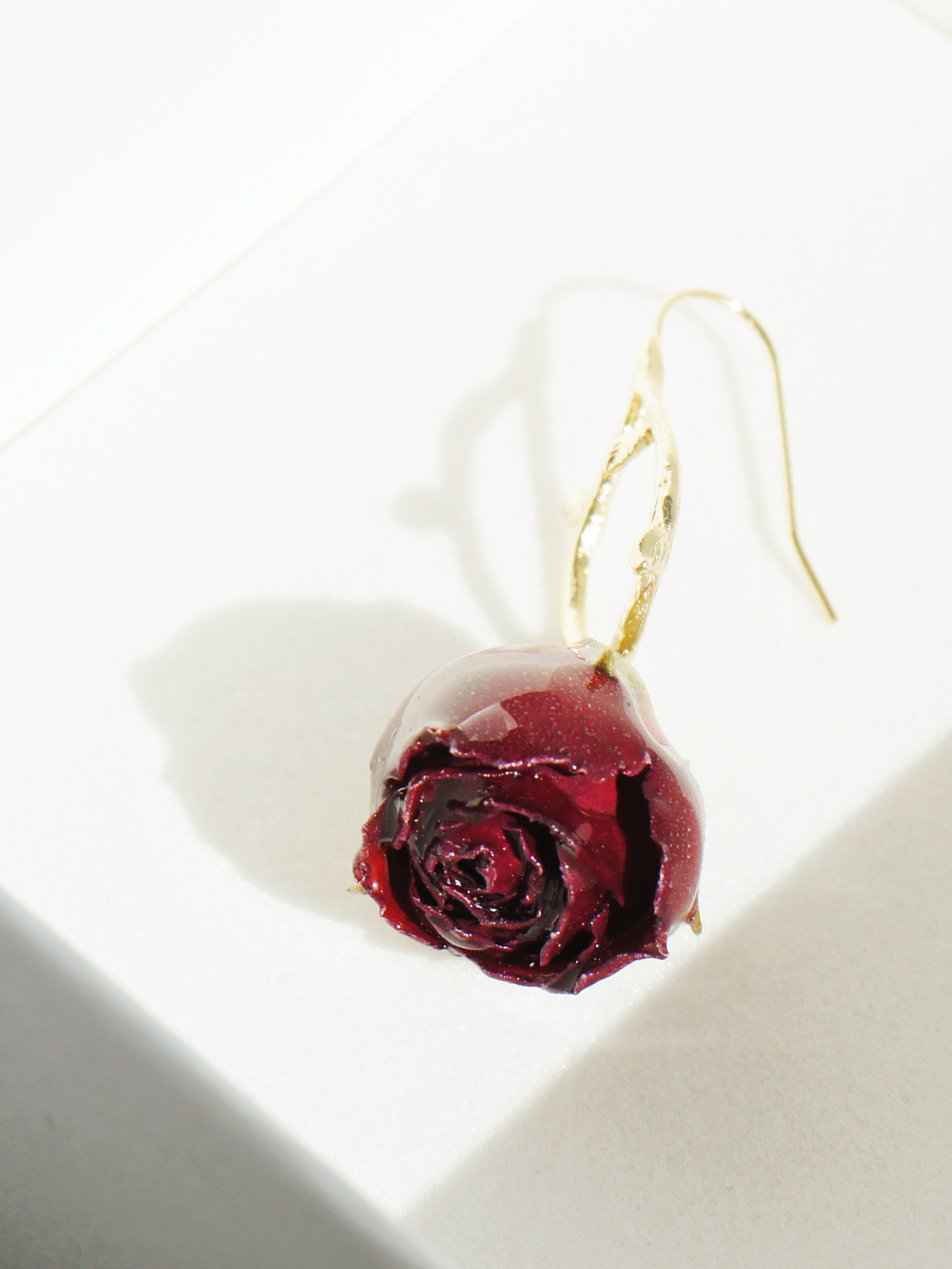 *REAL FLOWER* Grande Amore Rosebud Drop Earrings on Golden Branch