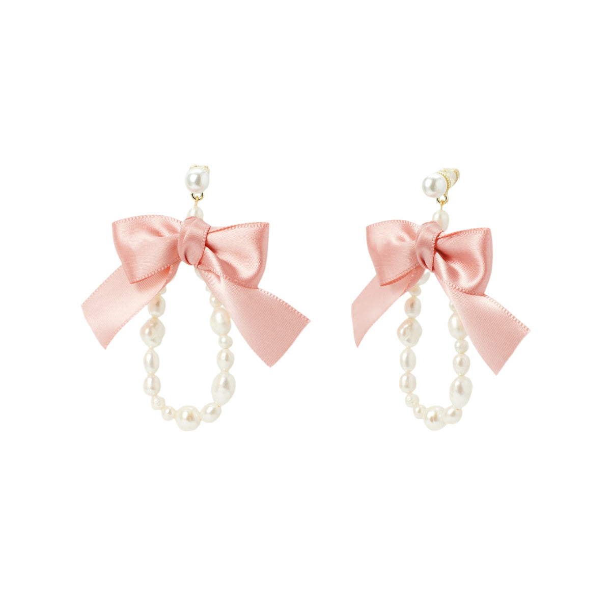 Pink Ribbon Bow and Freshwater Pearl Drop Earrings – I'MMANY London